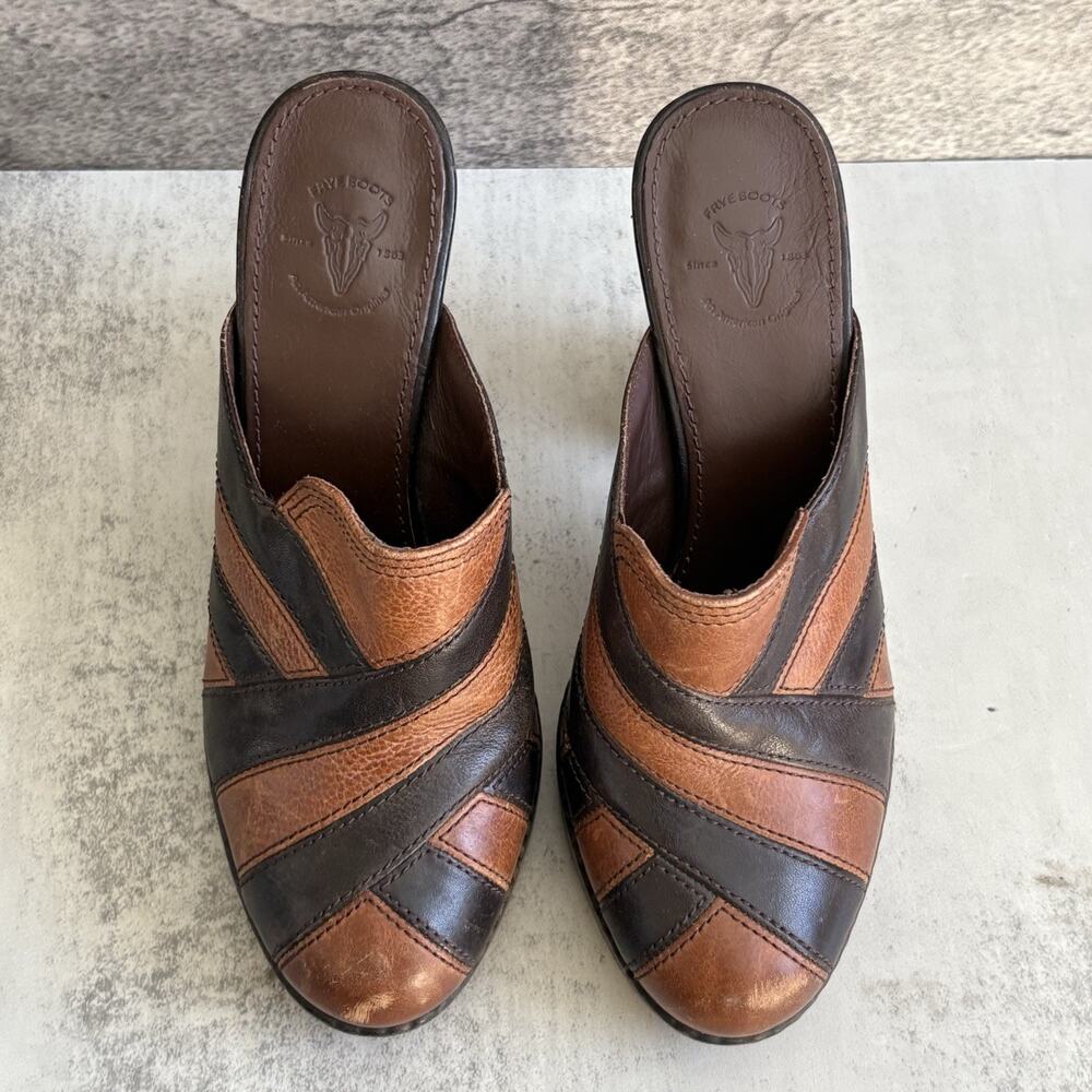 Frye Boots Goldie Mule Womens 6.5M Brown Leather Platform Heels Shoes Retro Y2K - Picture 3 of 9